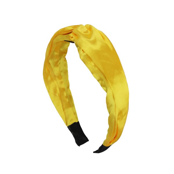 Motique Accessories Satin Headband for women with Twist Turban Knotted Hairband Yellow