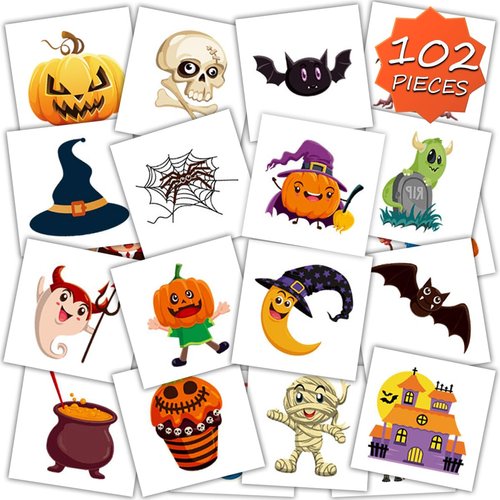 Smilinfit Halloween Temporary Tattoos for Kids, Halloween Party Favors Individually Wrapped Sheets, Halloween Birthday Party Decorations Supplies, Halloween Gifts, Goodie Bag Fillers Tattoo Stickers
