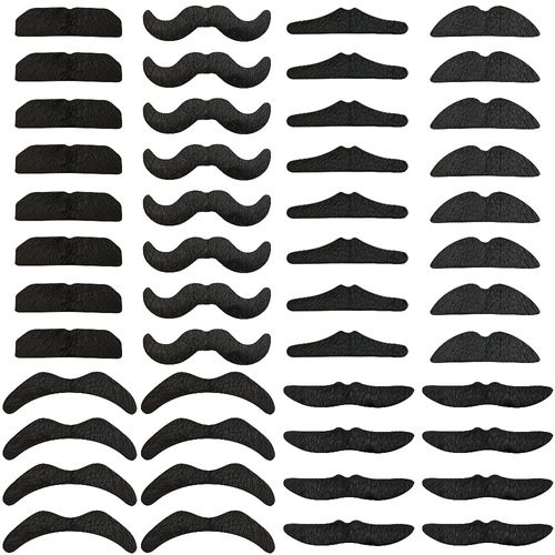 48 Pcs Self Adhesive Fake Mustaches,Hairy Fake Facial Hair,Novelty False Mustache for Birthday,Halloween,Party Supplies,Masquerade,Black