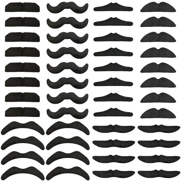 48 Pcs Self Adhesive Fake Mustaches,Hairy Fake Facial Hair,Novelty False Mustache for Birthday,Halloween,Party Supplies,Masquerade,Black