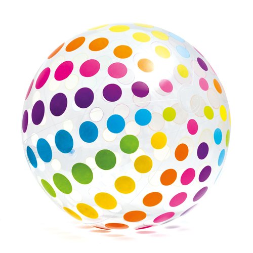 Intex Jumbo Inflatable Glossy Colorful Transparent PVC Giant Beach Ball w/Repair Patch in Polka-Dot or Rainbow Stripes for Ages 3 & Up, Color Varies