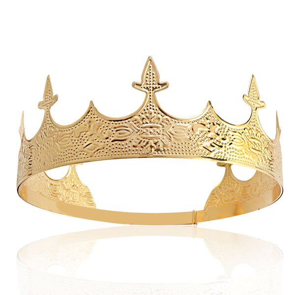 JORCEDI Crown Hair Jewelry Royal King Diadem Men Metal Big Tiaras For Wedding Halloween Costume Birthday Hair Accessories (Gold)