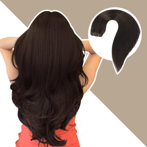 Jerriess Sew in Hair Extensions Real Human hair, Silky Soft &Shiny Double Drawn Weft Hair Extensions human hair, Thick ends &Tangle Free Human hair extensions sew in, 100g Straight Dark Brown, 16 inch