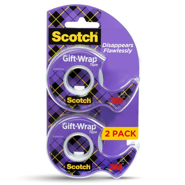 Scotch Gift Wrap Tape, Invisible, 0.75 in. x 600 in., 2 Dispensers/Pack