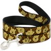 Buckle-Down Dog Leash Winnie The Pooh Expressions Honeycomb Black Browns 4 Feet Long 0.5 Inch Wide, Multicolor (DL-WDY273-N)