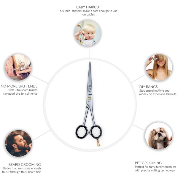 Professional Hair Cutting Scissors | Barber Scissors/Shears - 440c Carbon reinforced Japanese Stainless Steel Hair Scissor Best for hairdressing with very sharp blades (6.5 inches)