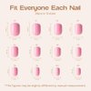 Pink Press On Nails Short Square with Nail Glue Kit Reusable Baby Pink Fake Elegant Nails False Nail Set Jelly Glue Nail File 12 Sizes 24pcs