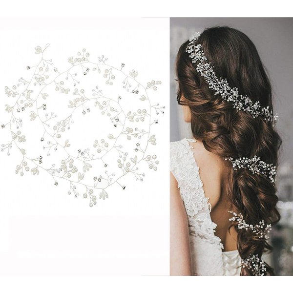 TUPWELY Bride Hair Headband Wedding Hair Vine Pearl Bride Hair Piece Crystal Bridal Hair Accessories for Prom Festival Women and Girls, white