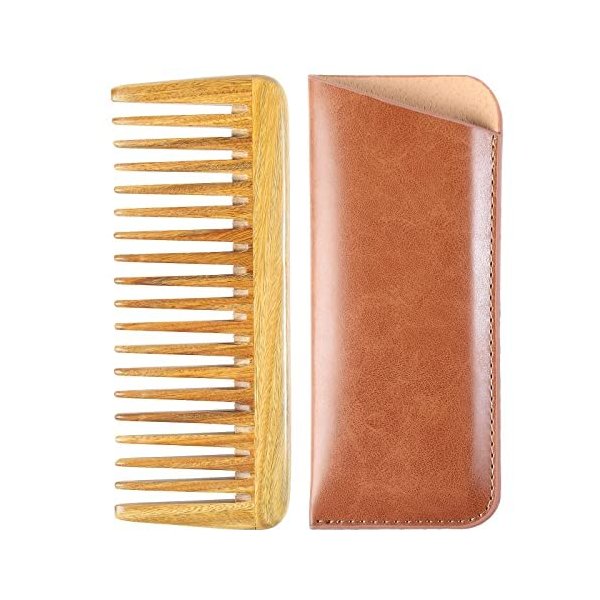 Onedor Handmade 100% Natural Green Sandalwood Hair Combs - Anti-Static Sandalwood Scent Natural Hair Detangler Wooden Comb (Extra Wide Tooth Pocket Comb)
