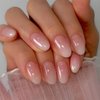 Short Press on Nails Oval Shape Fake Nails Pink White Gradient Short Nails White French Nail Tip Glue on Nails Glossy Short Oval Acrylic Nails Stick on Nails for Women Girls