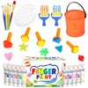Early Learning Kids Paint Kit Washable Finger Paints with Assorted Painting Brushes Stamps Sponges Palette for Toddlers Children Crafts Drawing Gift Age 3+