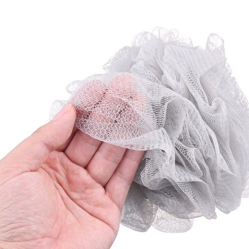 Eco-Fused Shower Bath Sponges and Suction Cups Wall Hooks Set - Includes 4X Loofah Shower Mesh Ball for Men and Women - Exfoliating Sponge - 4X Reusable Suction Cup Mounts for Flat Smooth Surfaces