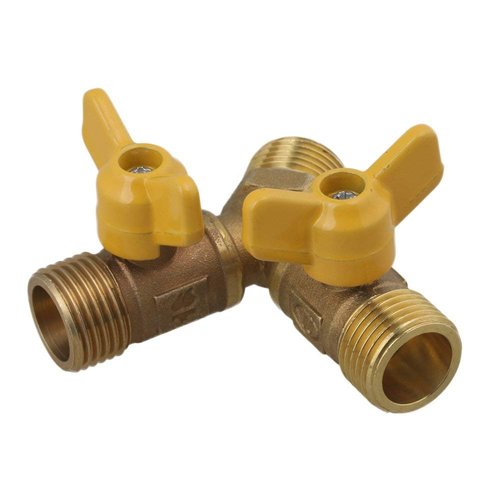 Solid Brass Y Ball Valve 3 Male Thread with Comfort Grip for Oil and Gas Hoses Connector Splitter Adapter