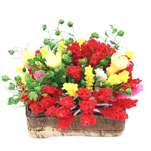 Dollhouse Decoration Plant Pots Miniature Green Potted Miniature Bonsai Model Dollhouse Accessories Decor,1 12 Scale Doll House Miniature Plant Model (Flowers in The Bed)