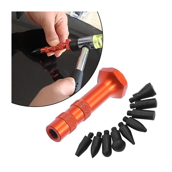 Osilly Car Dent Puller, Auto Body Paintless Dent Removal Tools, 10Pcs Powerful Bump Leveling Rubber Hammer, Hand Tool Pen with 9 Heads Tips, Universal Automotive Repairing Accessories