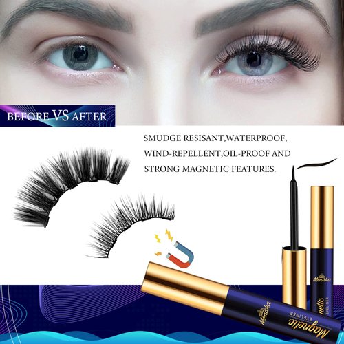 Menaka Magnetic Eyelashes Natural Look, Wispy short Magnetic Lashes with Eyeliner Kit, 4 Tubes of Magnetic Liner Upgraded Waterproof,Long Lasting. Reusable False Eyelashes Easy to Apply,10 Pairs