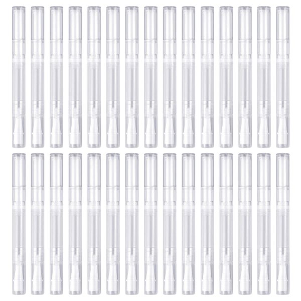 30Pack 3ML Transparent Twist Pens, Empty Nail Oil Pen Brush Cosmetic Lip Gloss Container Applicators