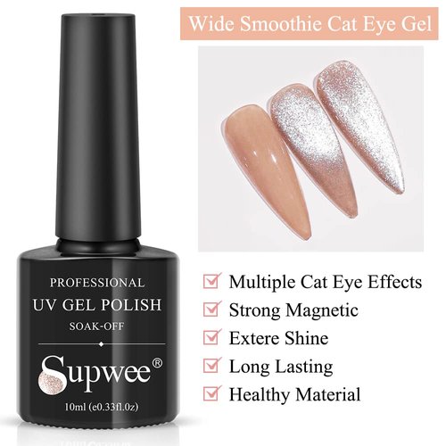 SUPWEE Smoothie Wide Cat Eye Gel Nail Polish Magnetic Gel Polish 10ML Cat Eye Nail Polish Soak Off UV/LED Gel Cat Eye Polish with Magnetic Stick