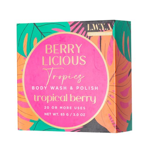 LWYA Berry Licious Tropics Body Wash and Polish - Exfoliating Body Scrubber with Loofah Sponge - All-In-One Beauty Solution - Tropical Berry - 3 oz
