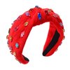 Jeweled Knotted Headband for Women Crystal Embellished Soft Flannel Hairband Women's Fashion Headbands Hair Accessories (Red)