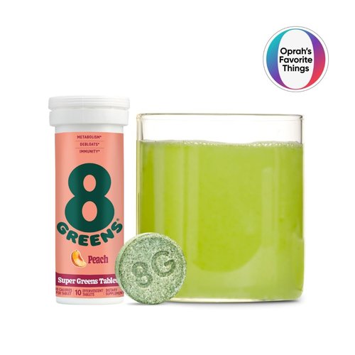 8Greens Daily Greens Effervescent Tablets - Superfood Booster, Energy & Immune Support, Made with Real Greens, Greens Powder, Sugar Free, Vitamin C – Peach Flavored, 10 Tablets, 3-Pack