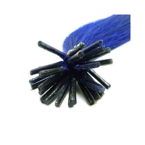 25 Strands Straight Micro Ring Links Locks Beads Keratin Stick I Tip Human Hair Extensions Blue Color