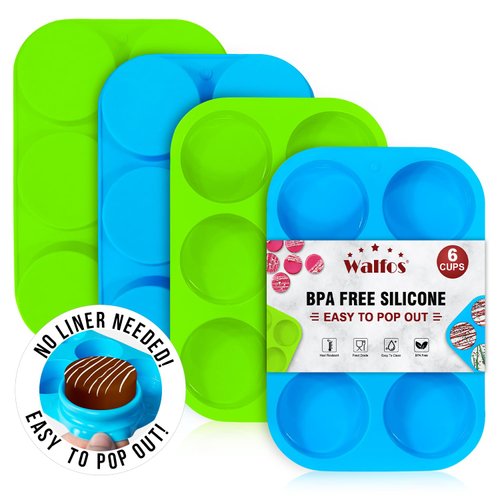 Walfos Oreo Molds Silicone, Non-Stick Oreo Cookie Mold, Round Chocolate Covered Oreos Mold for Candy, Cookies, Pudding, Soap, Jello, Set of 4 (Blue/Green)