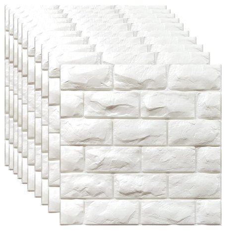 YU LI 3DH 3D Wall Panels Peel and Stick 11PCS White Foam Brick Wallpaper for Bedroom Faux Stone Wall Panel Self-Adhesive Wallpaper (11PCS-10.65 Sq Ft, White)