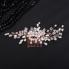 Teyglen Pearl Bride Wedding Hair Comb Flower Crystal Hair Piece Bridal Pearl Hair Comb Rhinestone Headpiece Hair Accessories for Women Girls (Rose gold)