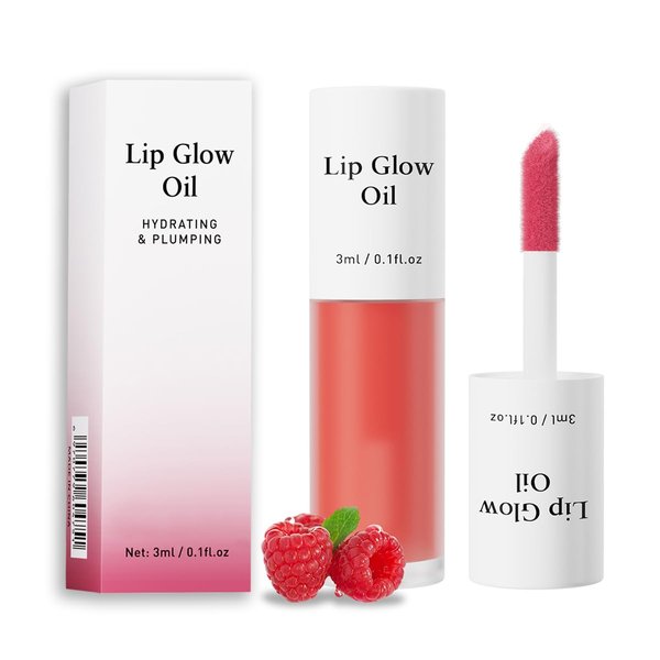 Tiejdhr Korean Lip Oil - Fruity Flavor Lip Glow Oil, Moisturizing Hydrating & Nourishing Non-stick Cup Transparent Plumping Lip Gloss for Dry Lips & Lip Care (01#Raspberry)