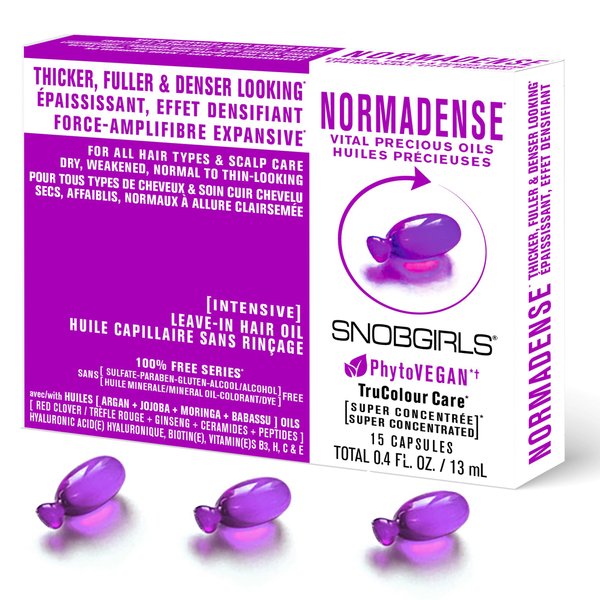 SNOBGIRLS NORMADENSE Vegan Hair Oil. Hair growth oil for Normal to Thin-Looking Hair. Thicker Fuller Hair Serum with Argan Oil, Hyaluronic Acid, Biotin & Hair Vitamins (15 Hair Oil Capsules)