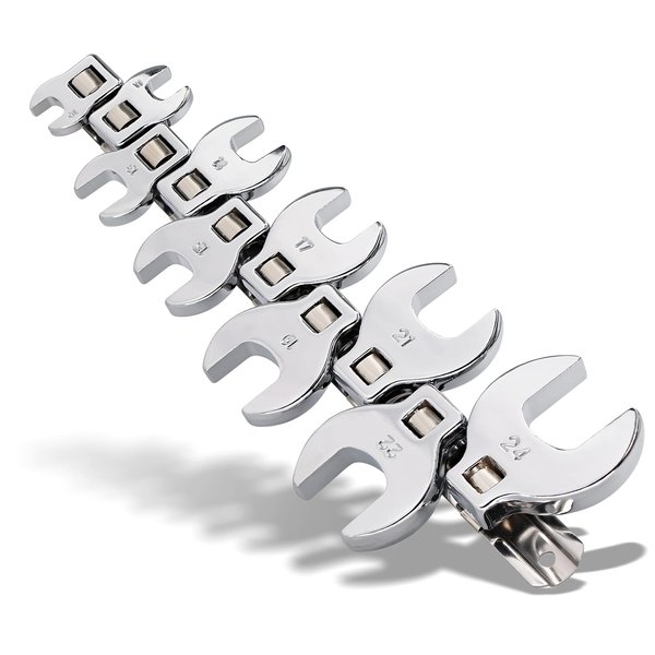Crows Foot Wrench Set (Metric) Easily Access Hard-To-Reach Areas, Ideal for Tight Spaces, Great for Automotive Repair Work, Includes Sizes: From 10MM to 24MM, 10-Piece Kit With Clip-on Organizer
