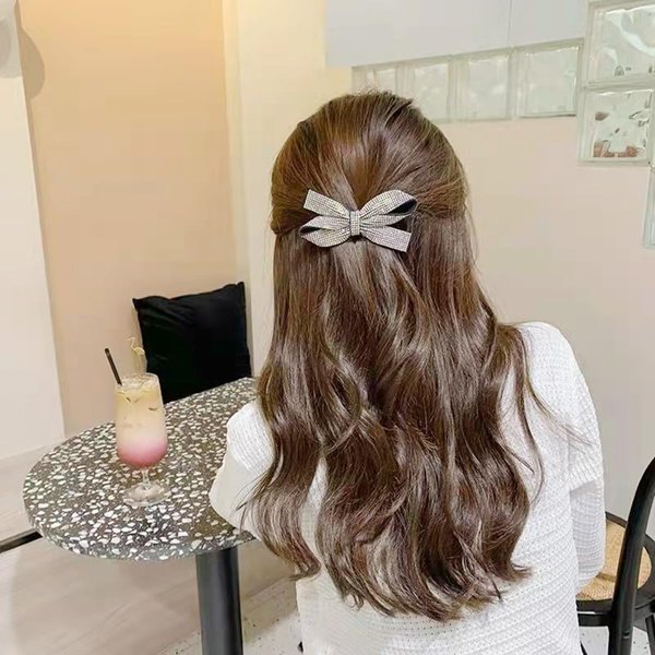 LINAYOHA 1Pcs Rhinestones Hair Barrettes For Women Girls Sparkly Glitter Crystal Rhinestones Ponytail Holder Hair Bow Clip Bridal Hair Pins Decorative Hair Accessories Christmas Gift