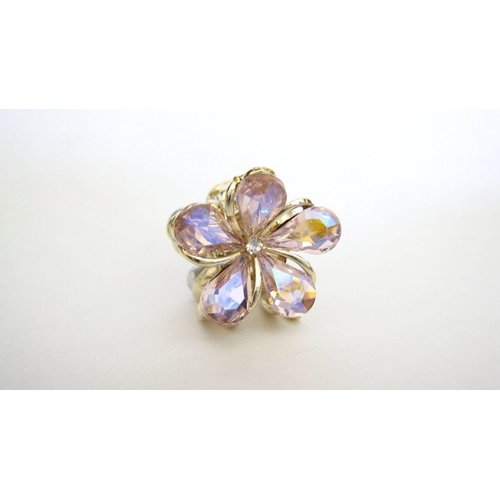 Small mini gold metal ab crystal flower hair claw clip