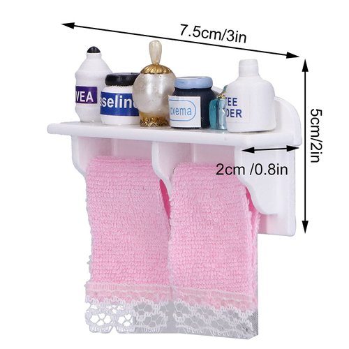 Dollhouse Towel Rack, 1:12 Towel Rack Makeup Cosmetic Set Dollhouse Bathroom Accessories