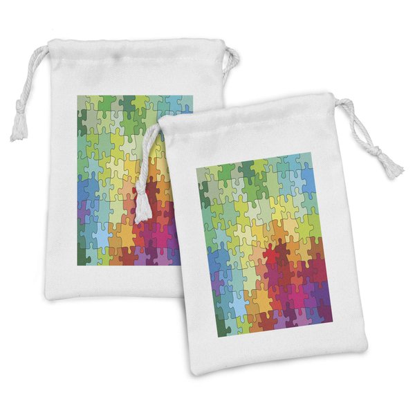 Ambesonne Abstract Fabric Pouch Set of 2, Colorful Game Pieces Fractal Hobby Activity Leisure Cartoon Image, Small Drawstring Bag for Toiletries Masks and Favors, 9" x 6", Multicolor