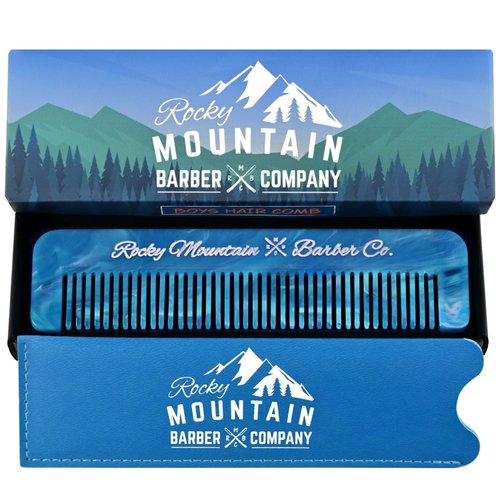 Boys Blue Hair Comb - Soft, Rounded Teeth for Gentle Hair Styling for Kids - No Pulling or Snagging - For All Hair Types and Styles - Made of Cellulose Acetate - Includes Carrying Pouch