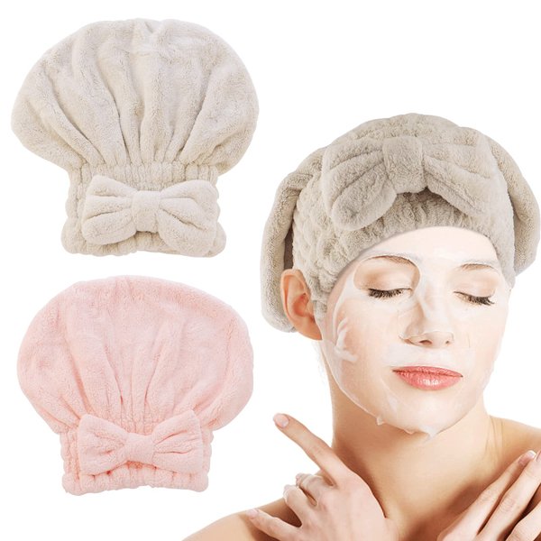 AEVBSOY 2 Pack Microfiber Hair Drying Caps Hair Drying Towel Super Absorbent Hair Towel Wrap Fast Drying Hair Turban Wrap Towels Soft Quick Drying Hat for Women Long Curly Wet Hair for Shower Spa