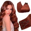 Clip in Hair Extensions Real Human Hair, Auburn Hair Extensions Clip in Straight Human Hair, 7 Pcs 70G Double Weft Silky Human Hair Clip in Extensions for Women #135 20 Inch