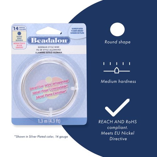 Beadalon German Style Wire for Jewelry Making, Round, Silver Plated Rose Gold Color, 20 Gauge, 19.7 ft