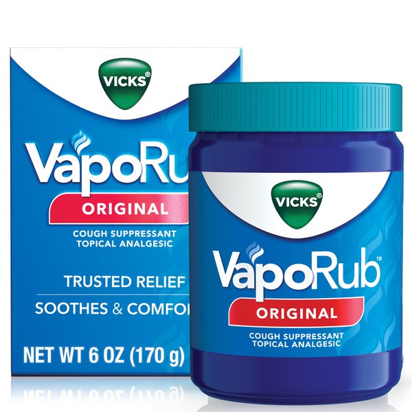 Vicks VapoRub Original Cough Suppressant Topical Analgesic Ointment 3.53 oz, Best used for relief from cold symptoms, aches, and pains