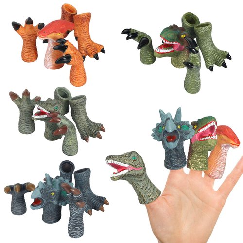 COGO MAN Dinosaur Toys Dinosaur Figure, Rubber Dinosaur Finger Puppets Set with Heads, Paws, and Feet, Bath Toys for Kids, Finger Puppets 20pcs