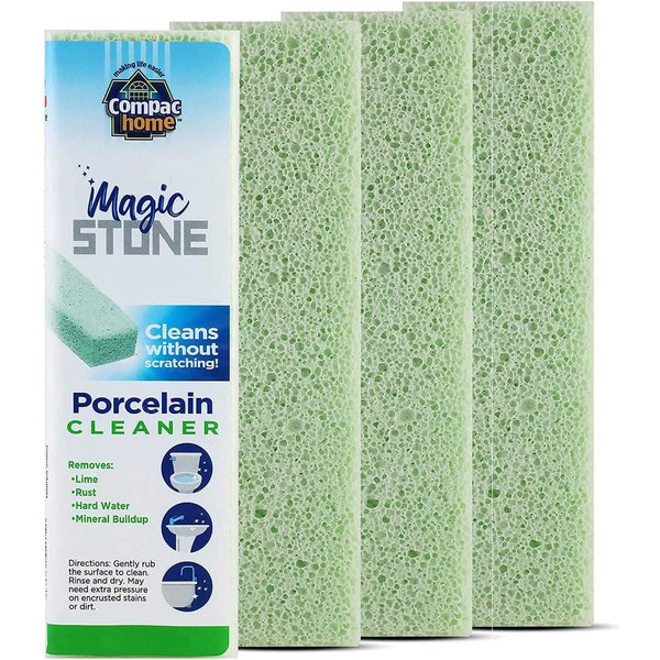 COMPAC HOME Magic-Stone Porcelain Cleaner, Green Product, Made from Recycled Glass, Scouring Stick Toilet Cleaner, Removes Stubborn Lime Stains from Porcelain or Bathroom Fixtures, 4 Count