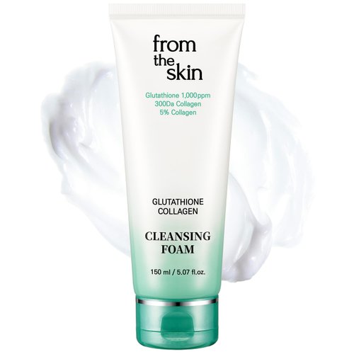 FROM THE SKIN Glutathione Collagen Cleansing Foam - Korean Face Wash, Gentle Facial Cleanser Pore-Clarifying Detox, Hydrates and Revitalizes, For Oily & Dry Skin, Skin-Irritation Formula, 5.3oz.