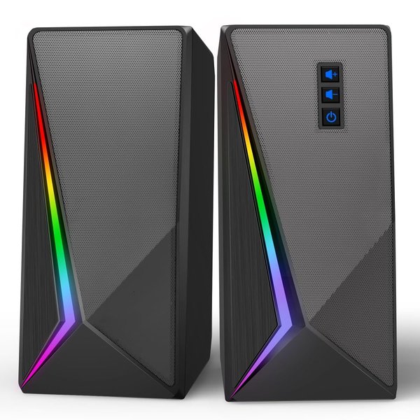 LLEVTIC Computer Speakers, Desktop Speakers with 6 Colorful RGB Lights, Volume Control PC Speakers, USB Powered Gaming Speakers with 3.5mm Aux Cable for PC Monitor Laptop Tablet Phone