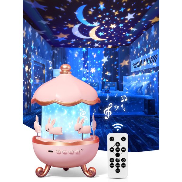 One Fire Night Light for Kids Room Decor 15 Films+10 Soothing Sound Machine Baby Night Light Projector, Remote Kids Night Lights for Bedroom, Rechargeable White Noise Kawaii Baby Girl Gifts for Girls