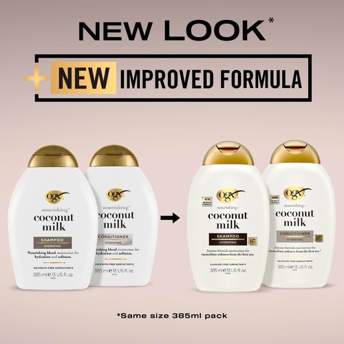 OGX Nourishing + Coconut Milk Moisturizing Shampoo, Hydrating & Restoring Shampoo Moisturizes for Soft Hair After the First Use, Paraben-Free, Sulfate-Free Surfactants, 13 fl. oz
