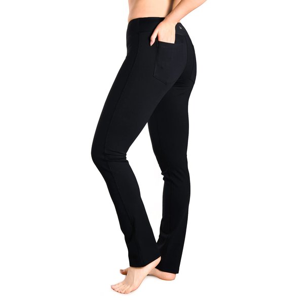 Yogipace,2 Back Pockets,Petite Women's Straight Leg Yoga Pants Workout Pants Slim Fit,27",Black,Size M
