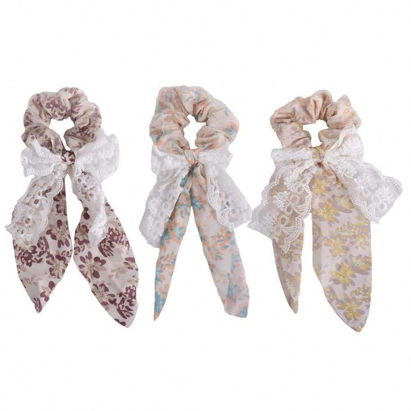 3 Pcs Elegant Hair Scrunchies with Lace Bow Tassel, Hair Ribbon Elastic Hair Tie Bow Ponytail Holder for Women Girls