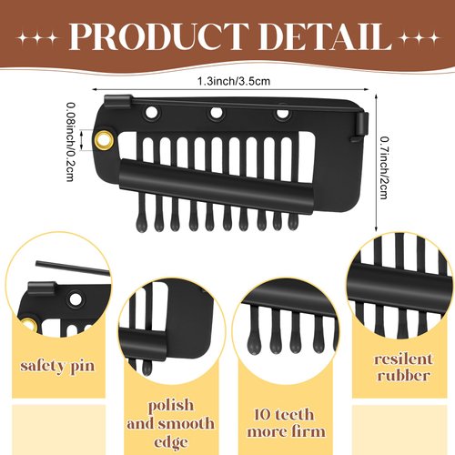 Crowye 20 Pieces Chunni Clips with Safety Pins 10 Teeth Wig Clips Strong Dupatta Grip Clip Flat Dupatta Setting Clips Hair Extension Clips for Woman Hijab Veil Hair Extensions Hairpieces (Multicolor)